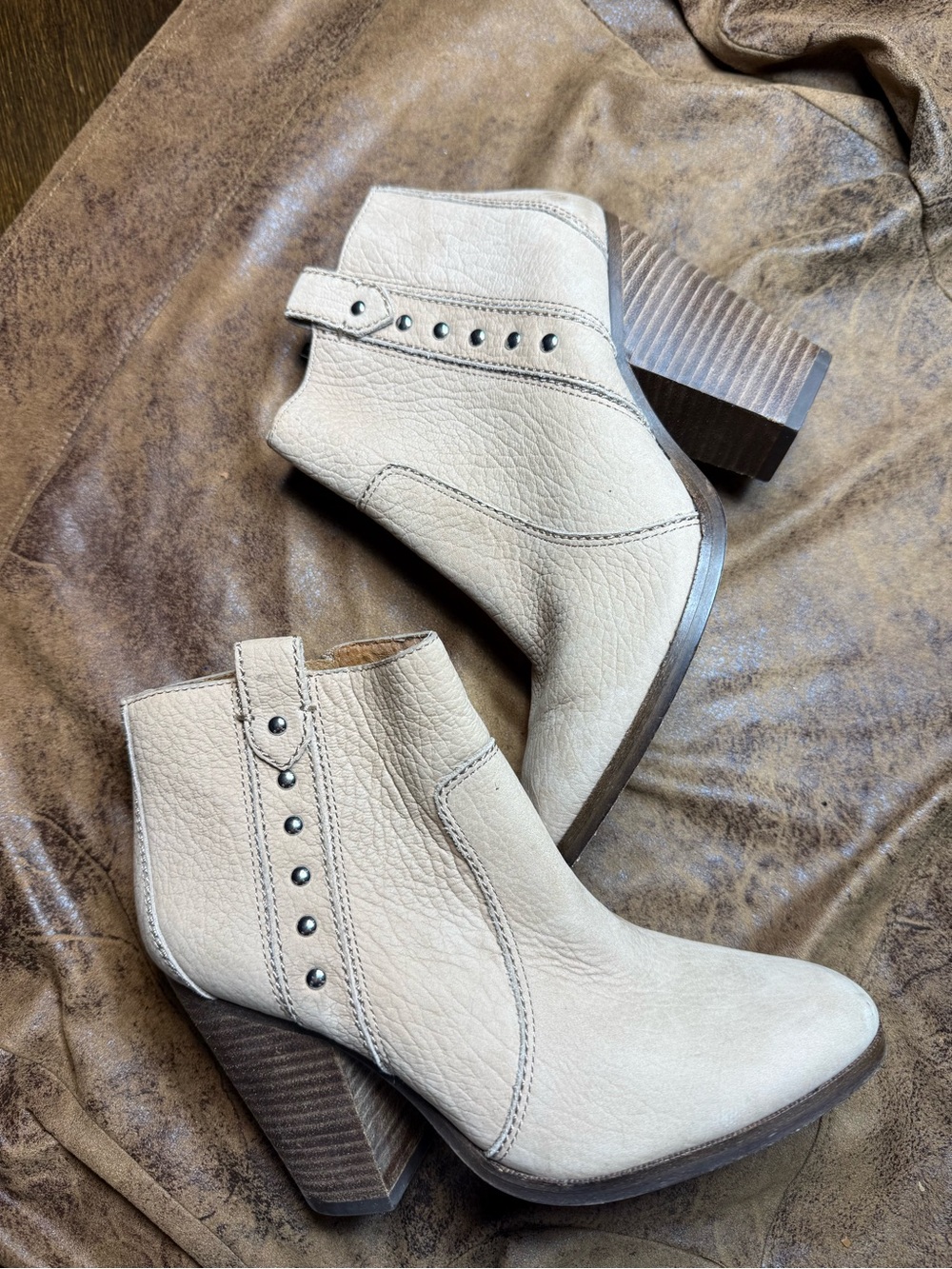 47. Coach Cream Leather Studded Ankle Booties